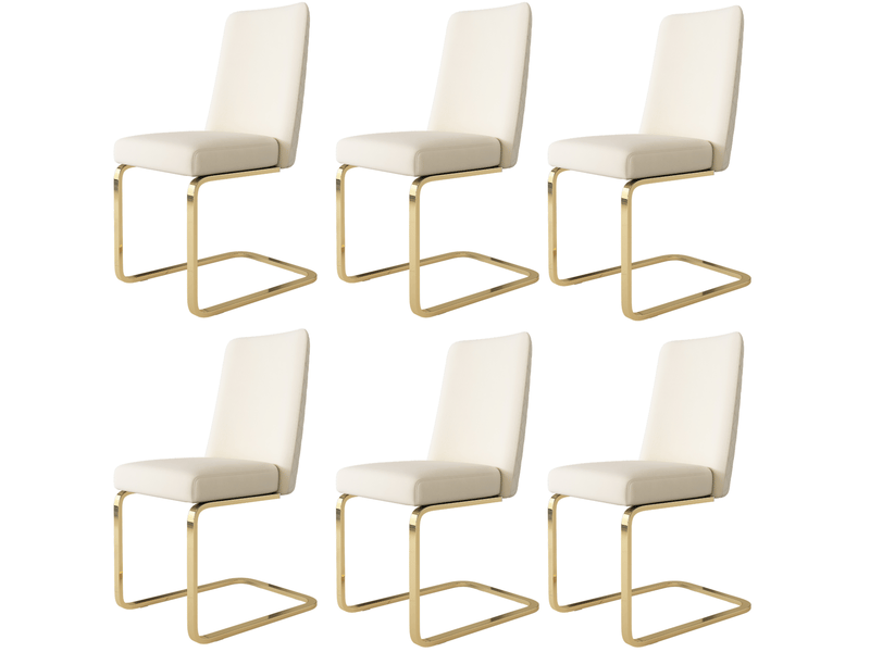  Lot de 6 chaises de salle à manger en velours beige avec pieds en métal doré  - Conforama A