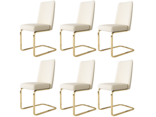 Lot de 6 chaises de salle à manger en velours beige avec pieds en métal doré