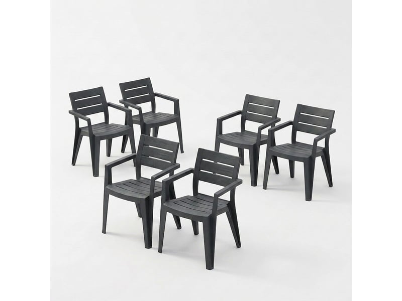  Lot de 6 chaises de jardin avec accoudoirs en résine julie chair - noir  - Conforama A