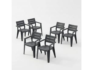 Lot de 6 chaises de jardin avec accoudoirs en résine julie chair - noir