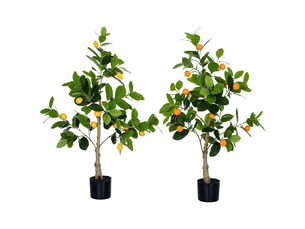 Lot de 2 plants artificiels de citron et d'orange, 120 cm de haut, pour l'intérieur, avec pot.
