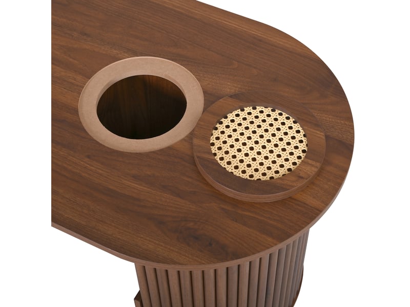 Table basse ovale noyer mdf 105 cm avec rangement intégré et bords arrondis  - Conforama E
