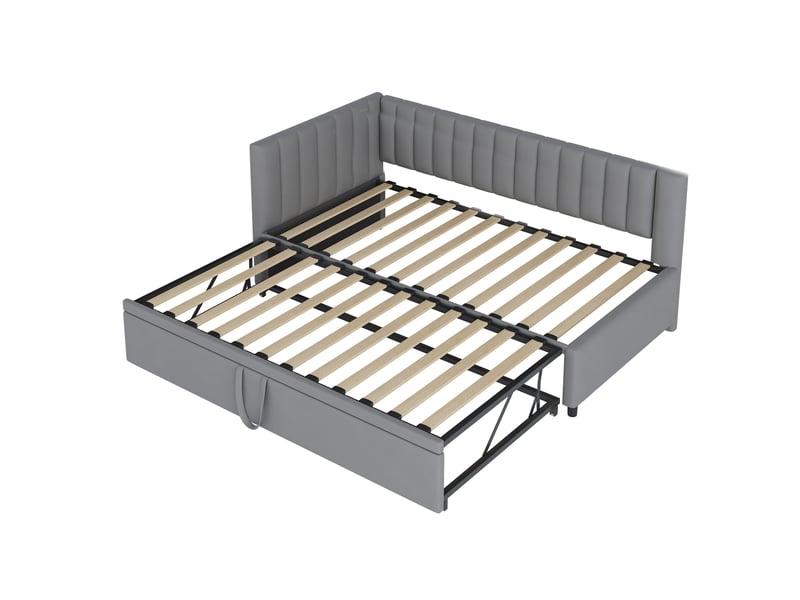  Lit simple canapé-lit avec gigogne 90-180x200 cm, velours, gris, sans matelas  - Conforama E