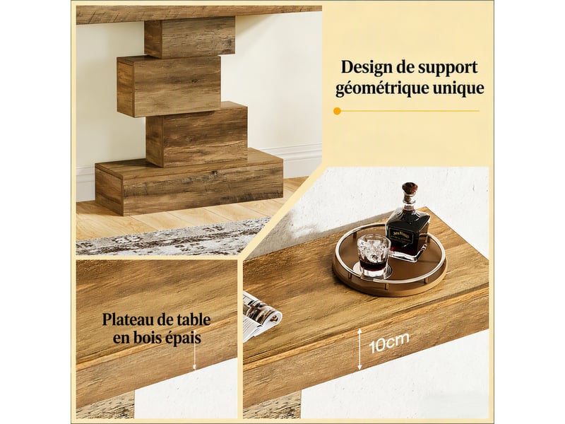  Console à base géométrique pour entrée en panneaux de particules 108×30×80 cm marron clair  - Conforama D
