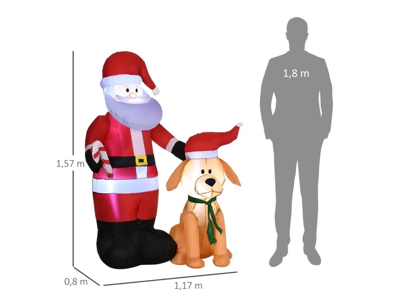  Décoration de noël gonflable père noël avec compagnon, 117 x 80 x 157 cm, rouge en polyester, led intégrées  - Conforama C