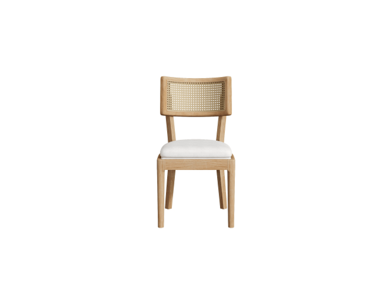  6 chaises en bois massif avec dossier rotin et coussin en velours, confort naturel  - Conforama A