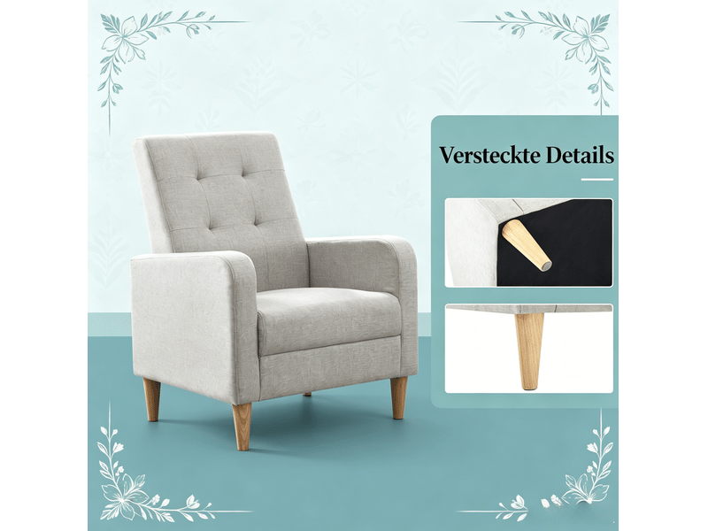  Fauteuil 61 x 54 x 90,5 cm gris clair en lin et bois, dossier haut avec accoudoirs pour salon et chambre  - Conforama E