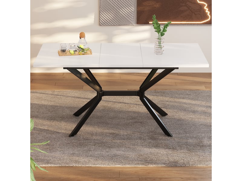  Table de salle à manger extensible pour 4 à 6 personnes avec plateau réglable et pieds métal, mdf blanc  - Conforama C