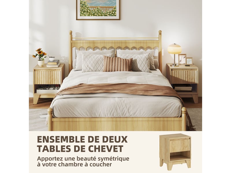  Lot de 2 tables de chevet étroites 43 x 40 x 55 cm tiroir ouvert rangement moderne en panneau de particules bois naturel 21_0003754  - Conforama C