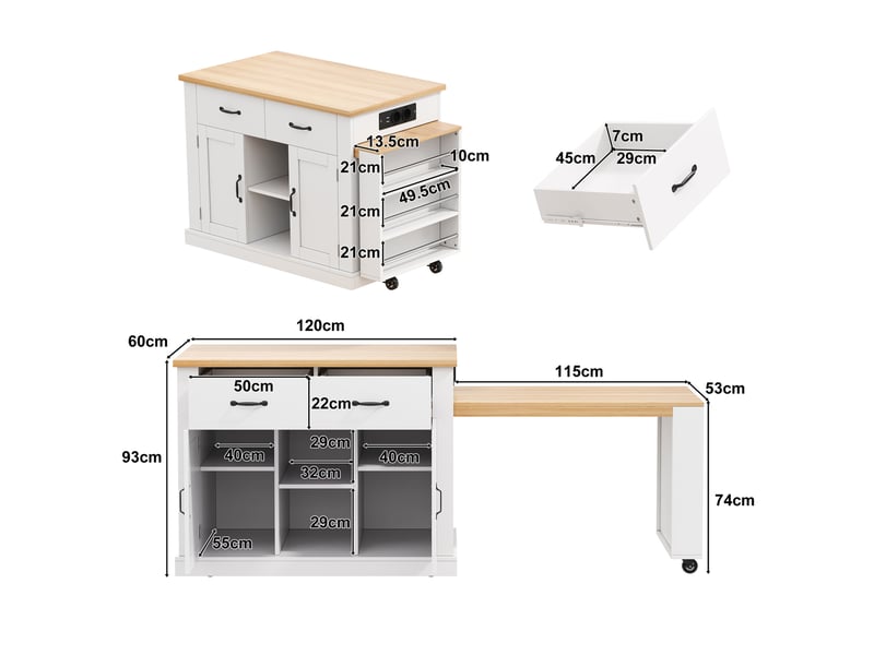  Îlot de cuisine mobile avec table extensible et rangements homvra  - Conforama E