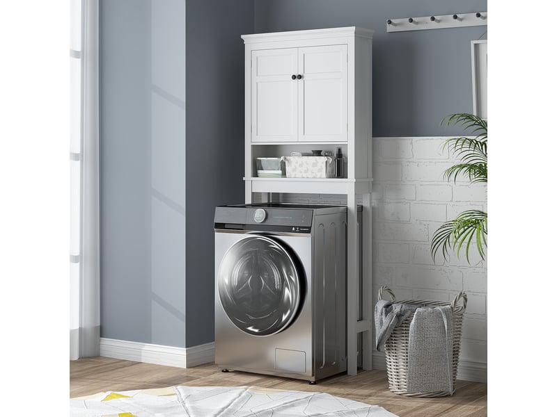 Meuble wc dessus de toilette meuble machine à laver meuble salle de bain placard 2 portes réglables étagères blanc - Conforama D