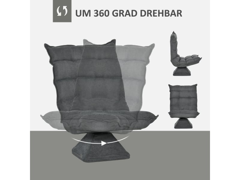  Fauteuil de sol inclinable et pivotant en microfibre grise, dossier réglable pour salon et bureau  - Conforama B