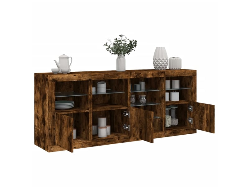  Buffet salon, buffet de rangement avec lumières led chêne fumé 164x37x67 cm  - Conforama B