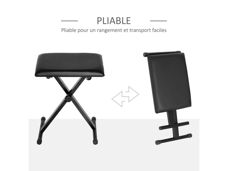  Tabouret piano pliable, banc piano réglable en hauteur de 37 à 47 cm, siège rembourré en pu et pieds en métal antidérapants, noir, charge 100 kg  - Conforama R