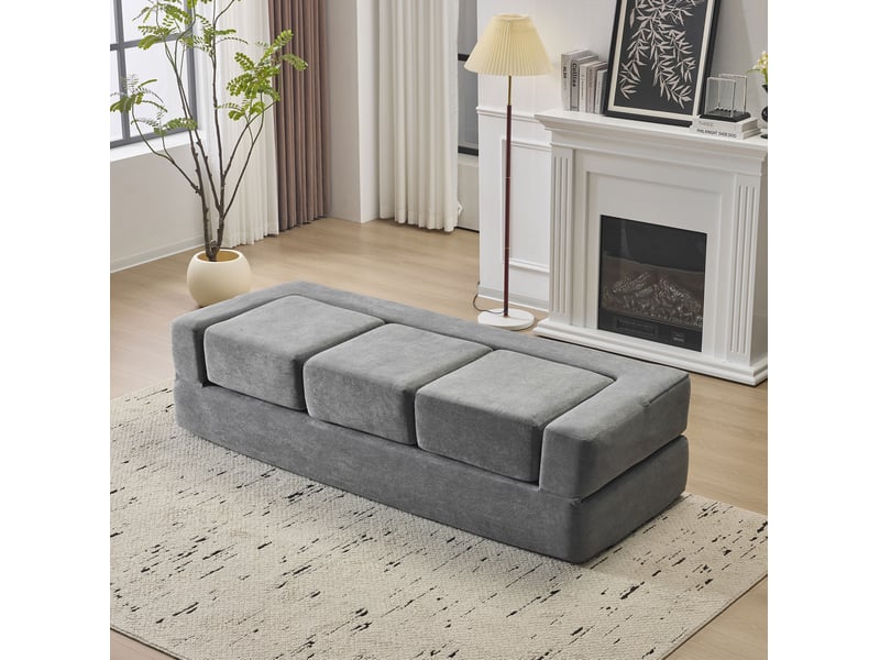  Canapé de sol convertible modenvie 3 places modulable en chenille gris 201 x 75,5 x 50 cm  - Conforama E