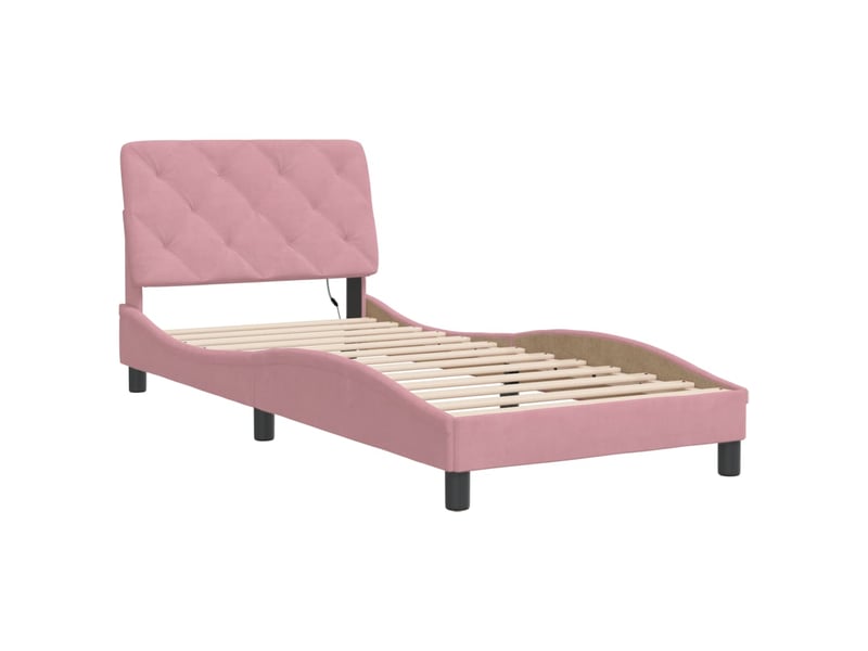 Lit simple- lit adulte - cadre de lit avec led sans matelas rose 80x200 cm velours - Conforama B