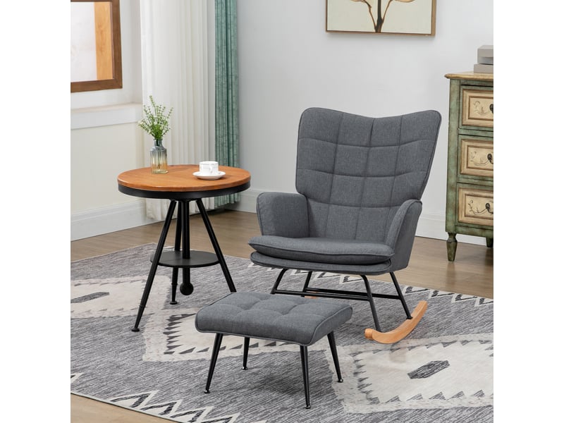  Fauteuil à bascule, chaise à bascule, rocking chair, tissu aspect 89x64x90cm, gris  - Conforama C