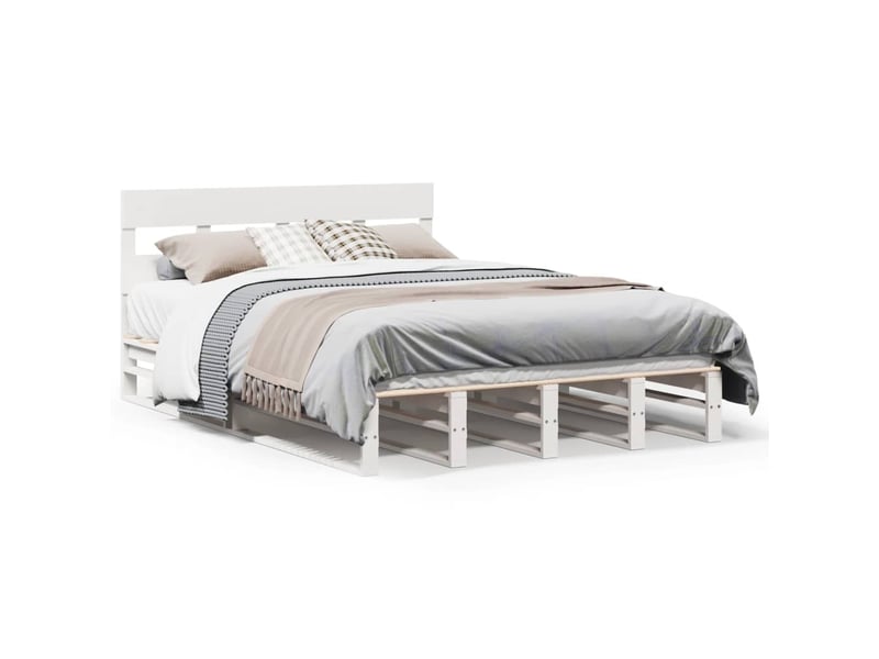  Lit double- lit adulte -  cadre de lit sans matelas blanc 150x200 cm bois de pin massif  - Conforama A