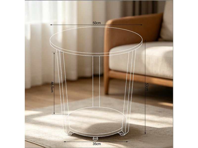  Table d'appoint ronde avec 2 étagères en bois et métal marron rustique ø50x53 cm  - Conforama C