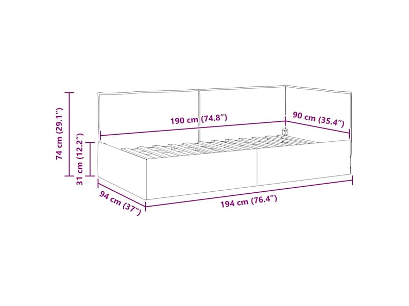  Lit adulte, lit simple, cadre de lit d'angle avec tête de lit noir 90x190cm tissu cf6820  - Conforama E