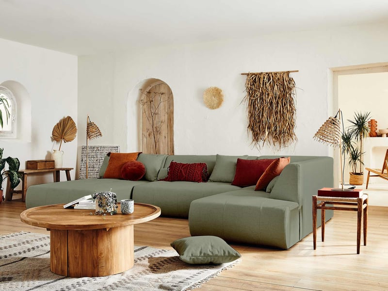  Onyx - canapé modulable panoramique d'angle droit 7 places - en tissu - lisa design - vert sauge ONYX - Conforama B