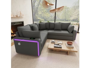 Canapé d'angle gauche fixe <strong>WISHDOR</strong> <strong></strong> 5 places Velours côtelé gris