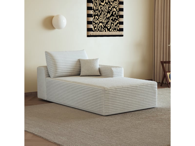  Canapé lit blanc avec méridienne droite, canapé d'angle convertible 3 places pour petit salon, 175x95x83 cm  - Conforama D