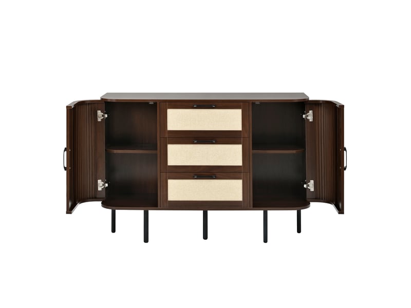  Buffet moderne en mdf, 2 portes effet tressé, 3 tiroirs, pieds métal noirs  - Conforama D