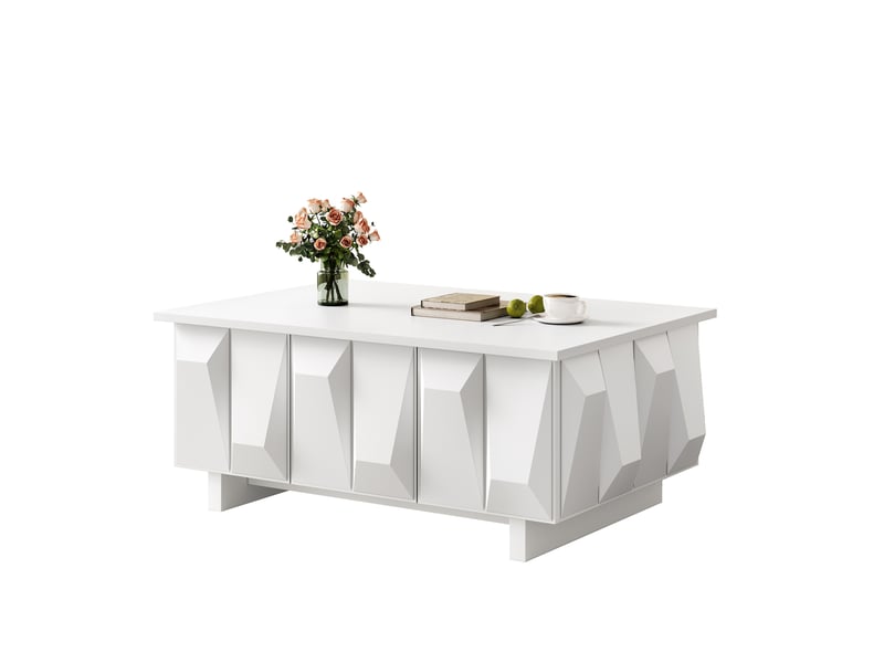  Table basse avec rangement 95x67x39,5 cm en panneaux de particules couleur blanc  - Conforama A