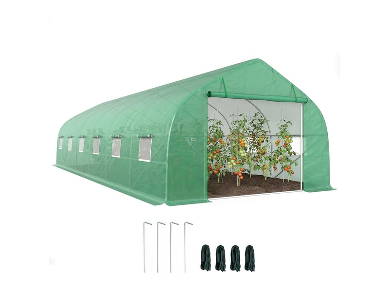  Serre de jardin tunnel grande taille avec bâche pe cadre en acier porte enroulable et 12 fenêtres 8 x 3 x 2 m vert  - Conforama A
