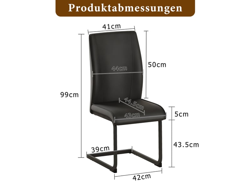  Chaise de salle à manger 44,5×44×99cm, revêtement pu et structure métallique, style moderne, dossier 50 cm, design ergonomique, finition noire  - Conforama C