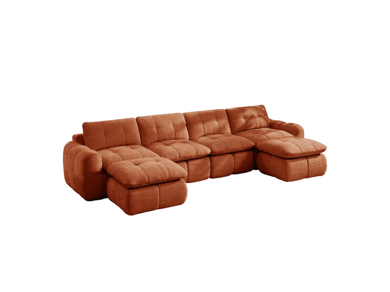  Canapé fixe, droit, modulaire, en tissu chenille, orange 334x160x68cm - Conforama E