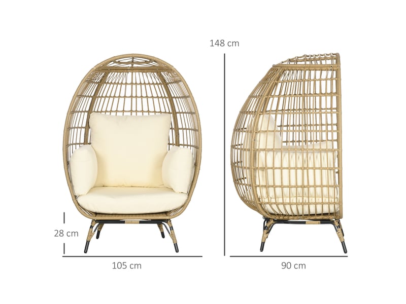  Fauteuil de jardin en rotin synthétique 105 x 90 x 148 cm – kaki – coussins épais et pieds réglables  - Conforama C