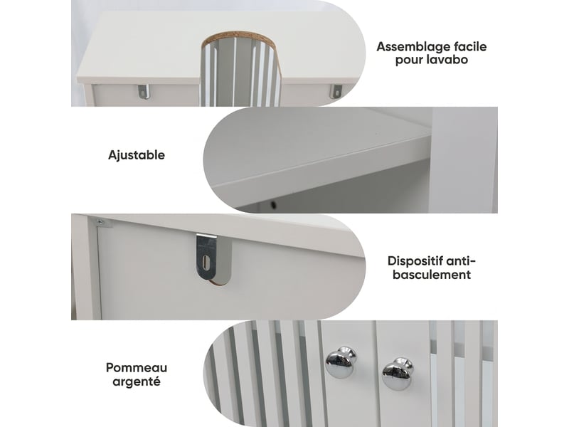 Meuble sous lavabo sans lavabo sur pied 2 portes à lamelles 60 x 30 x 60 cm blanc - Conforama W