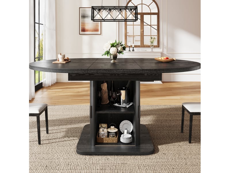  Table à manger ovale extensible 110-149,8x110x75 cm avec rangement noir mat  - Conforama W