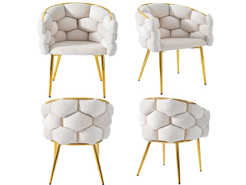  Lot de 4 chaises de salle à manger en velours beige evryae  - Conforama A