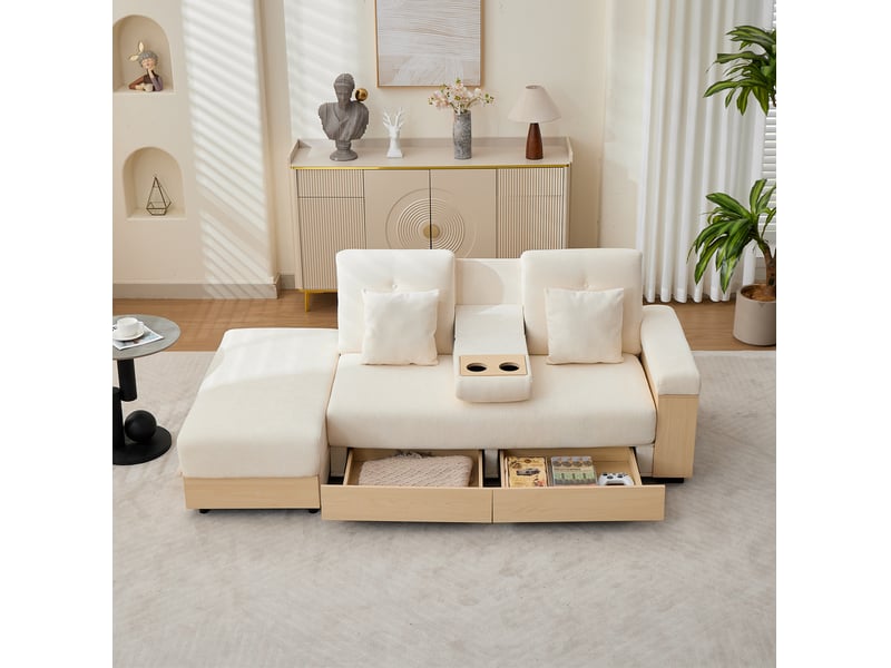  Canapé convertible modenvie 3 places 217 x 110 x 90 cm rangement chenille beige dossier réglable  - Conforama D