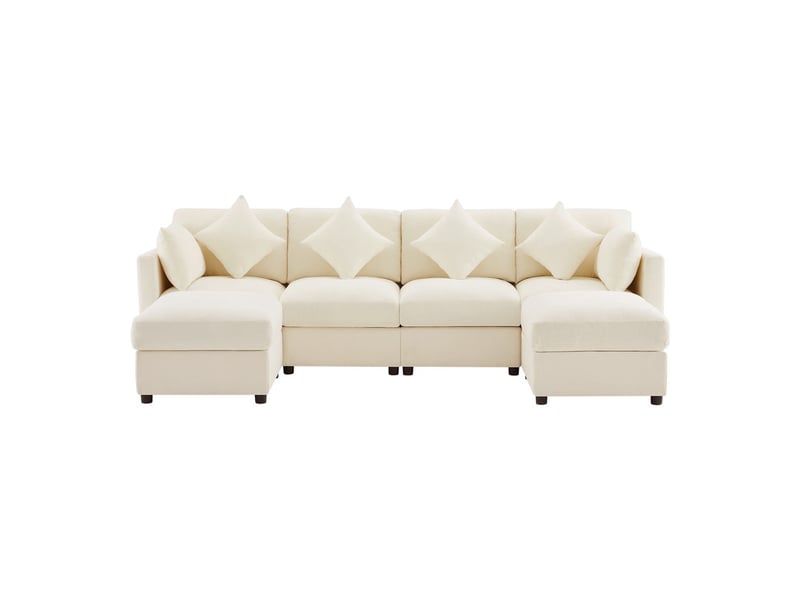  Canapé d'angle en forme de u ,6 places, avec 2 poufs,incluant 4 coussins décoratifs et 2 appuie-têtes,284x156x86,beige  - Conforama A