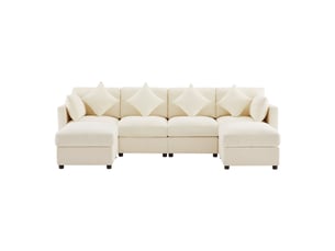Canapé d'angle droit fixe <strong>BGSRYAO</strong> <strong></strong> 5 places Tissu beige