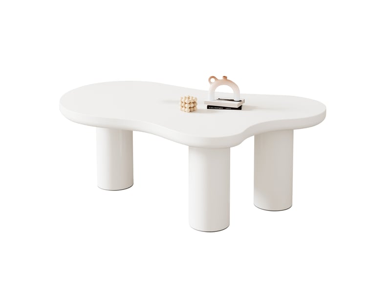  Table basse irrégulière en forme de nuage, plateau en mdf et pieds en pvc, avec patin en feutre, blanc  - Conforama A