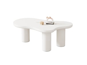 Table basse irrégulière en forme de nuage, plateau en mdf et pieds en pvc, avec patin en feutre, blanc