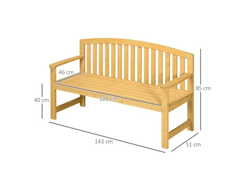  Banc de jardin 2 places en bois orange, résistant aux intempéries, dossier, 240 kg, 140x50x85 cm  - Conforama C