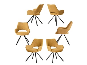 Lot de 6 chaise de salle à manger avec accoudoirs, pieds métal, jaune
