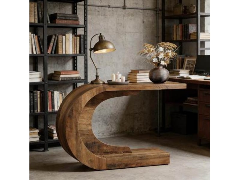  Console en c avec plateau long, design contemporain pour entrée et salon, en bois brun rustique, 110 × 35 × 75 cm  - Conforama C