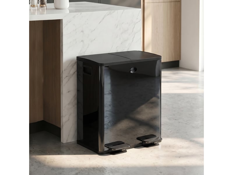  Poubelle double 2 x 20 l à pédale en acier inoxydable et plastique noir 45,8x36x51,6 cm  - Conforama B