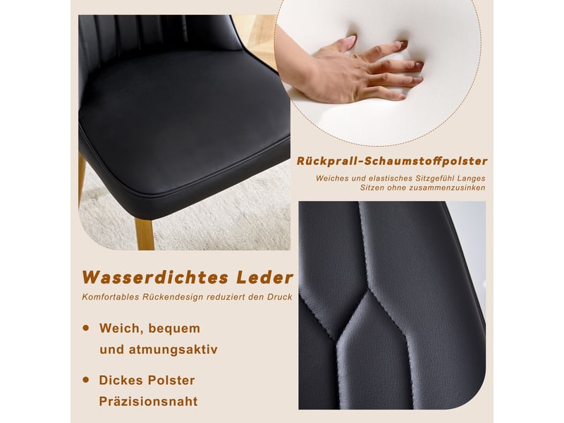  Lot de 4 chaises de salle à manger en simili cuir noir, pieds métal antidérapants  - Conforama E