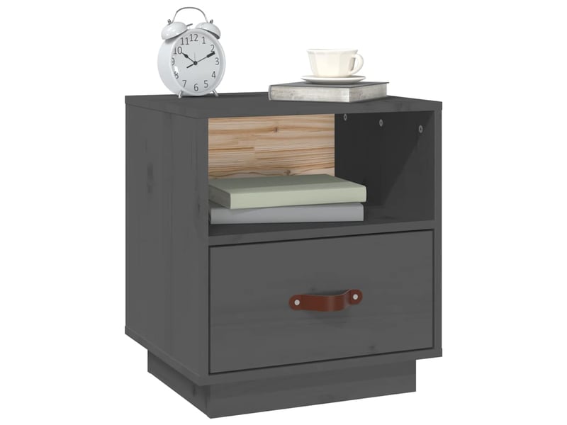  Table de chevet - cabinet de chevet - table de nuit gris 40x34x45 cm bois de pin massif  - Conforama C