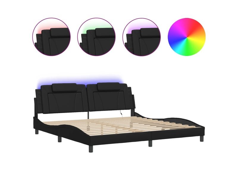  Lit double- lit adulte -  cadre de lit viana avec led sans matelas noir 200x200 cm  - Conforama A