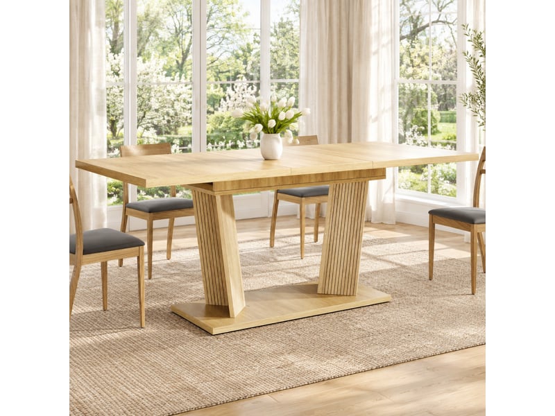  Table extensible de salle à manger - lpospi - pied stable, patins réglables mdf marron naturel 120-160 × 80 × 76 cm  - Conforama C