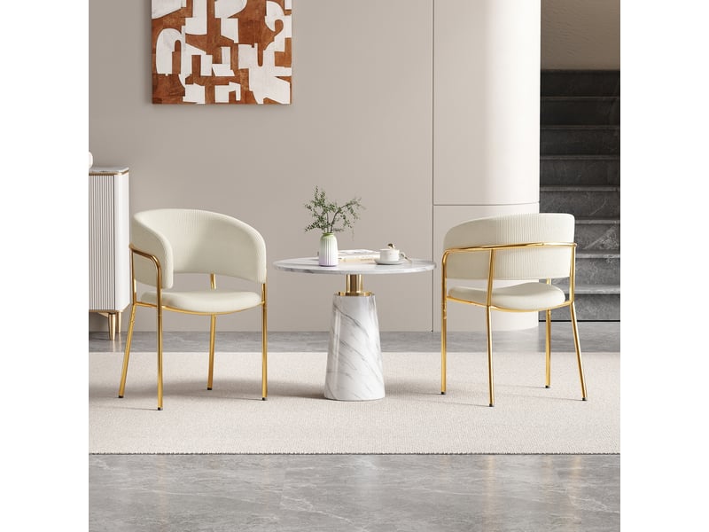  Lot de 2 chaises de salle à manger,55x55x80 cm,avec pieds réglables,tissu côtelé,beige  - Conforama B